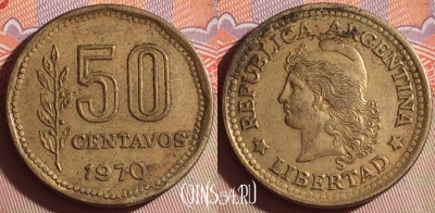 Аргентина 50 сентаво 1970 года, KM# 68, 276f-107