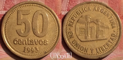 Аргентина 50 сентаво 1993 года, KM# 111, 395-054