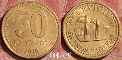 Аргентина 50 сентаво 2010 года, KM# 111, 175l-010