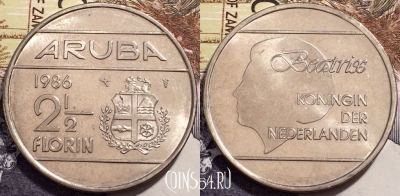 Аруба 2 1/2 флорина 1986 года, KM# 6, UNC, 240-107