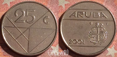 Аруба 25 центов 2001 года, KM# 3, 078i-018
