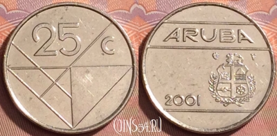 Аруба 25 центов 2001 года, KM# 3, 202l-005