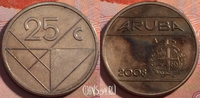 Аруба 25 центов 2008 года, KM# 3, 118b-071