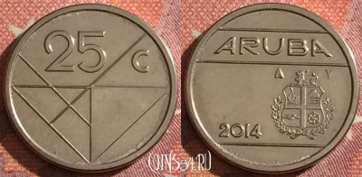Аруба 25 центов 2014 года, KM# 3, 044h-122