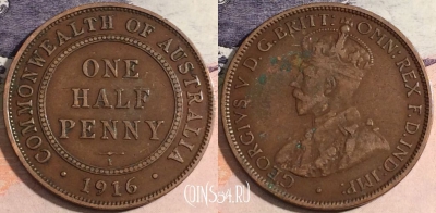 Австралия 1/2 пенни 1916 года, KM# 22, a133-110