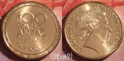 Австралия 1 доллар 2016 г., 100 лет АНЗАК, 297j-038