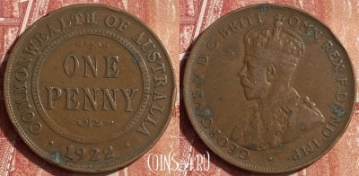 Австралия 1 пенни 1922 года, KM# 23, 453o-088 ♛