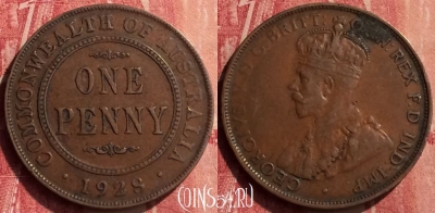 Австралия 1 пенни 1928 года, KM# 23, 441-019