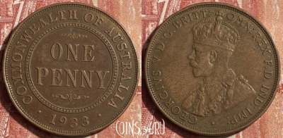 Австралия 1 пенни 1933 года, KM# 23, 453o-106