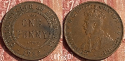 Австралия 1 пенни 1933 года, KM# 23, 453o-108