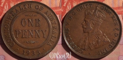 Австралия 1 пенни 1935 года, KM# 23, 057i-102