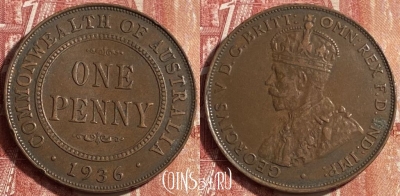 Австралия 1 пенни 1936 года, KM# 23, 453o-095