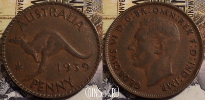Австралия 1 пенни 1939 года, KM# 36, s238-133 ♛
