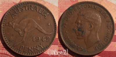 Австралия 1 пенни 1942 года, KM# 36, 234i-086