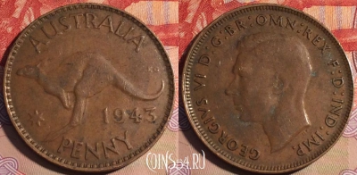 Австралия 1 пенни 1943 года, KM# 36, 209a-026
