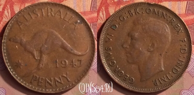 Австралия 1 пенни 1947 года, KM# 36, 411-112