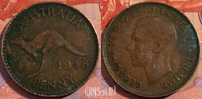 Австралия 1 пенни 1948 года, KM# 36, a111-105