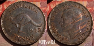 Австралия 1 пенни 1949 года, KM# 43, 203b-109 ♛