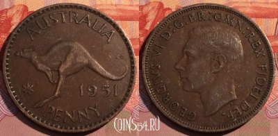 Австралия 1 пенни 1951 года, KM# 43, 081c-101 ♛
