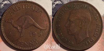 Австралия 1 пенни 1951 года, KM# 43, a063-112