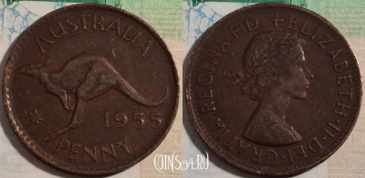 Австралия 1 пенни 1955 года, Перта, KM# 56, b079-001