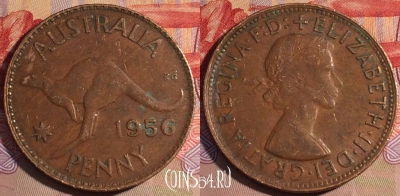 Австралия 1 пенни 1956 года, KM# 56, 209a-008 ♛
