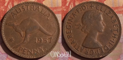 Австралия 1 пенни 1957 года, KM# 56, 337-019