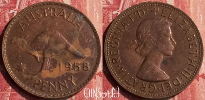 Австралия 1 пенни 1958 года, KM# 56, 438-069