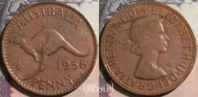 Австралия 1 пенни 1958 года, точка, KM# 56, a091-121 ♛