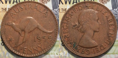 Австралия 1 пенни 1959 года, KM 56, 124-082