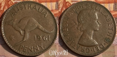 Австралия 1 пенни 1961 года, KM# 56, s063t-089