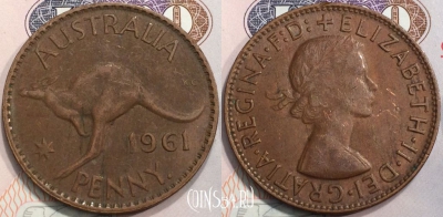 Австралия 1 пенни 1961 года, KM# 56, 132-058