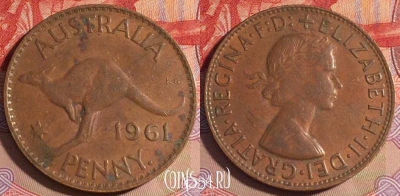 Австралия 1 пенни 1961 года, KM# 56, 202a-025 ♛
