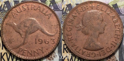 Австралия 1 пенни 1963 года, KM 56, 124-096