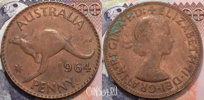 Австралия 1 пенни 1964 года, KM 56, 124-097