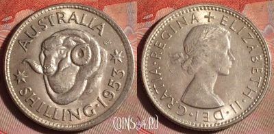 Австралия 1 шиллинг 1953 года Ag, KM# 53, 095f-073