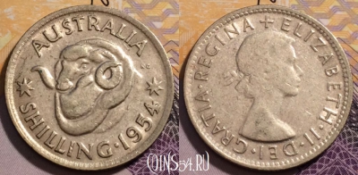 Австралия 1 шиллинг 1954 года, Ag, KM# 53, 230-091