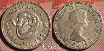 Австралия 1 шиллинг 1956 года Ag, KM# 59, 095f-082