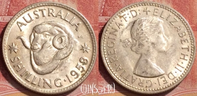 Австралия 1 шиллинг 1959 года, Ag, KM# 59, UNC, 165l-034