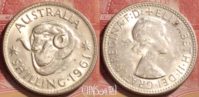 Австралия 1 шиллинг 1961 года, Ag, KM# 59, UNC, 165l-020