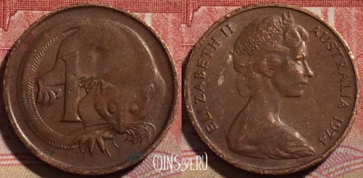 Австралия 1 цент 1974 года, KM# 62, 214-106 ♟