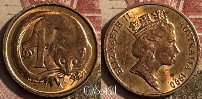 Австралия 1 цент 1990 года, KM# 78, 212s-069