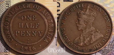 Австралия 1/2 пенни 1916 года, KM# 22, 159-138