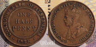 Австралия 1/2 пенни 1926 года, KM# 22, 159-139
