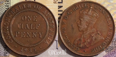 Австралия 1/2 пенни 1935 года, KM# 22, 159-136