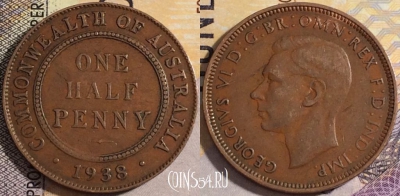 Австралия 1/2 пенни 1938 года, KM# 35, 159-135