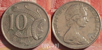 Австралия 10 центов 1980 года, KM# 65, 257-109