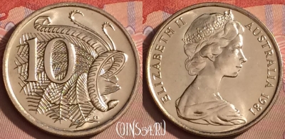 Австралия 10 центов 1981 года, KM# 65, UNC, 095l-124