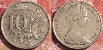 Австралия 10 центов 1982 года, KM# 65, 069b-044