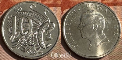 Австралия 10 центов 2024 г., Карл III, UNC, 508s-001